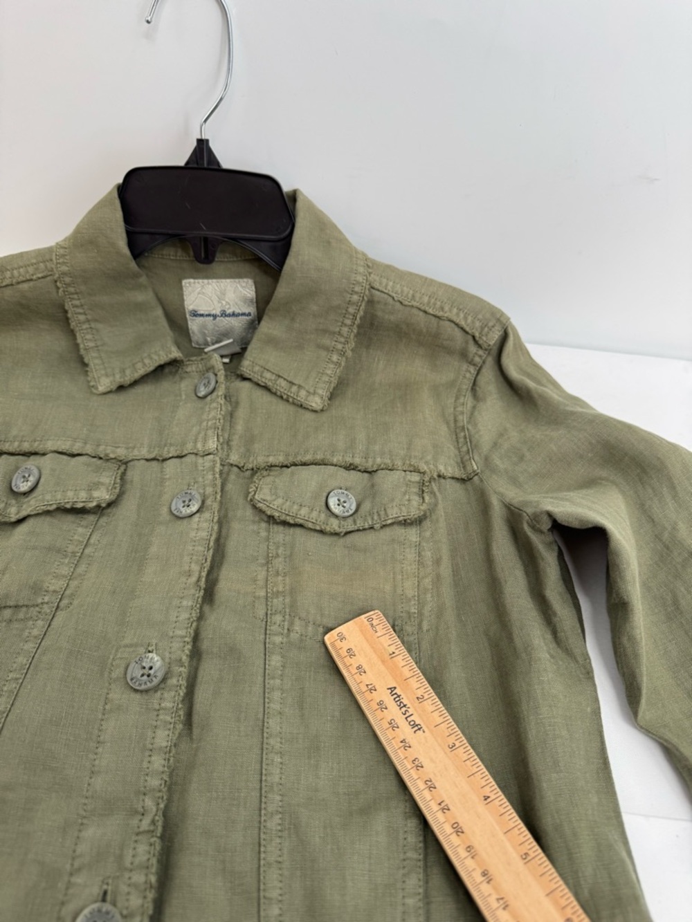 TOMMY BAHAMA Two Palms Linen Raw-Edge Jacket Sz XS Dark Fern Green - Picture 16 of 16